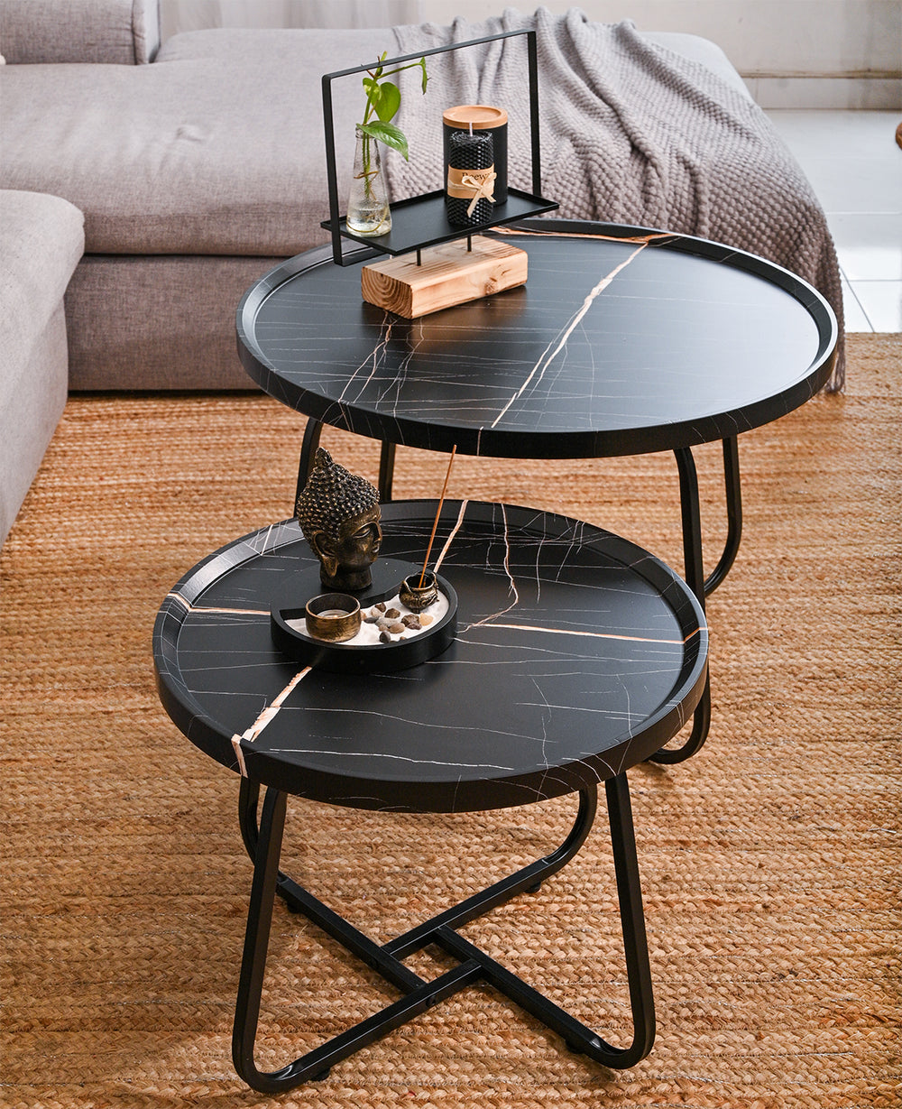 שולחן עץ מרבל שחור