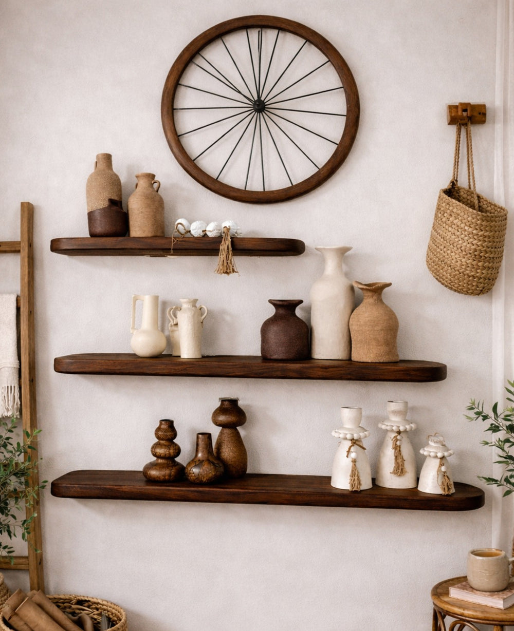 מדף עץ אמורפי אגוז