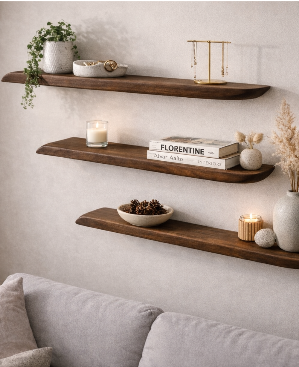 מדף עץ אמורפי אגוז